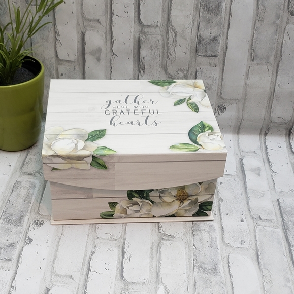 Floral "Gather Here With Grateful Hearts" Flip Top Storage Box - Picture 2 of 12